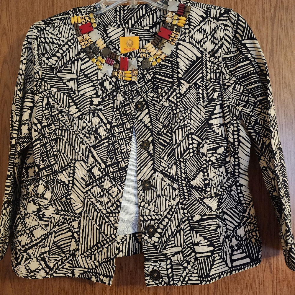 Women's Ruby Rd Waist Length Jacket With Beaded Collar Size 6